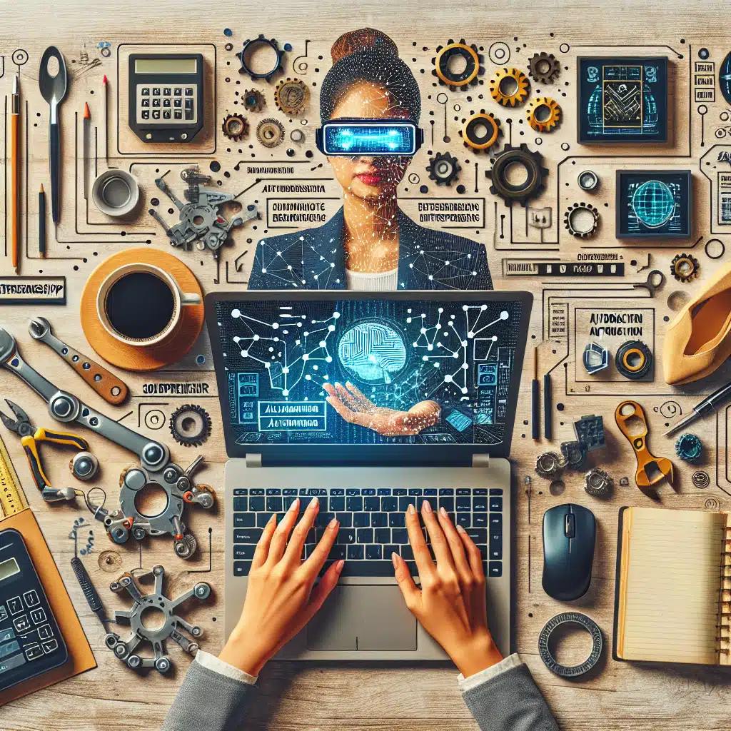 AI automation for solopreneurs workspace with modern technology tools and interfaces